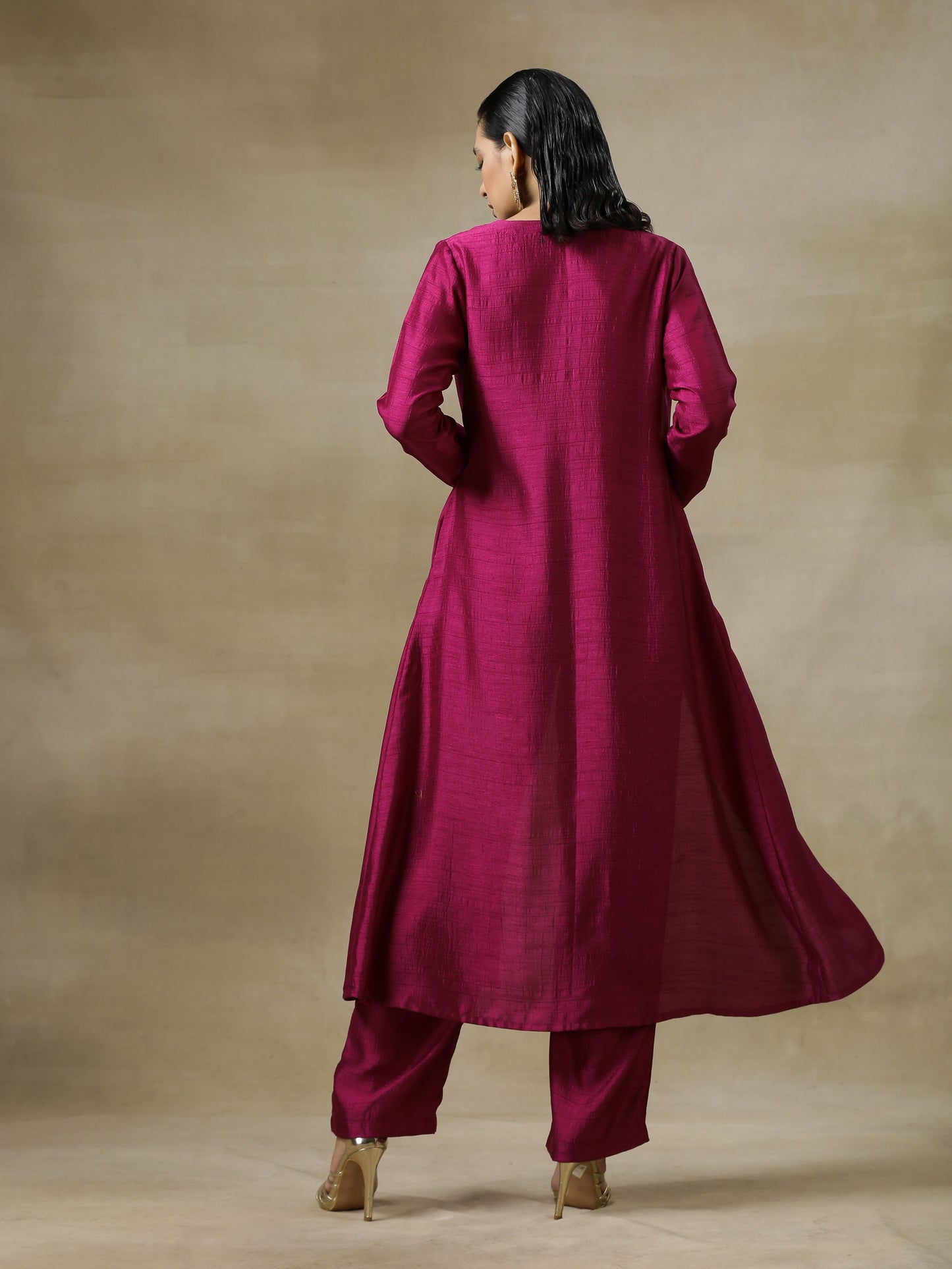 trueBrowns Purple Textured Silk Overlay Jacket Blouse Pant Set | Swadesiicart
