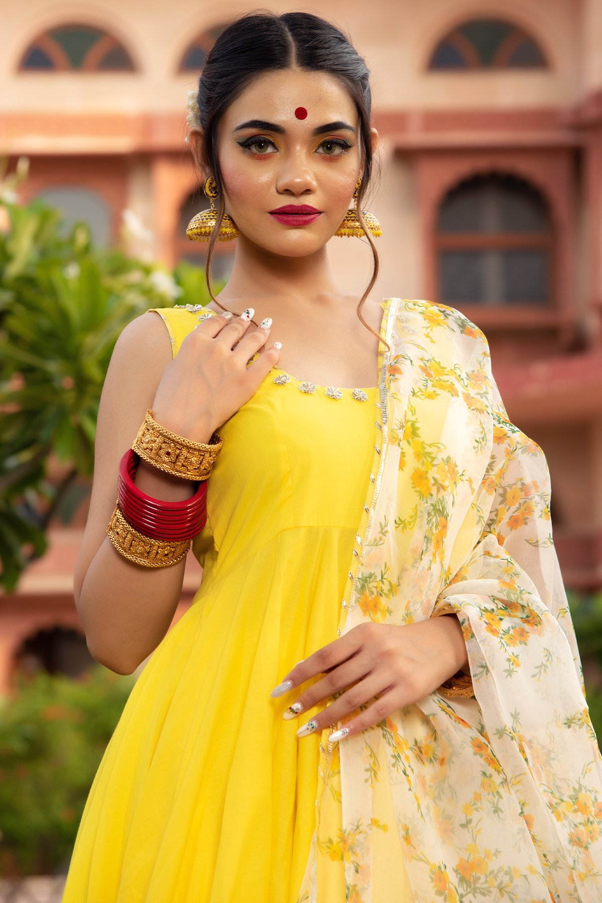 Pomcha Jaipur Yellow Berry Cotton Anarkali Set | Swadesiicart
