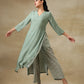 trueBrowns Light Green Bandhani Printed Silk High Slit Kurta Pant Set | Swadesiicart