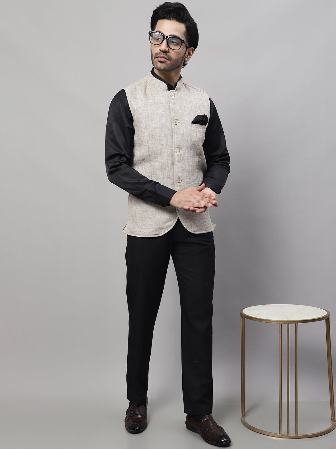 Even Apparels Men's Beige Nehru Jacket With Welt Pockets | Swadesiicart