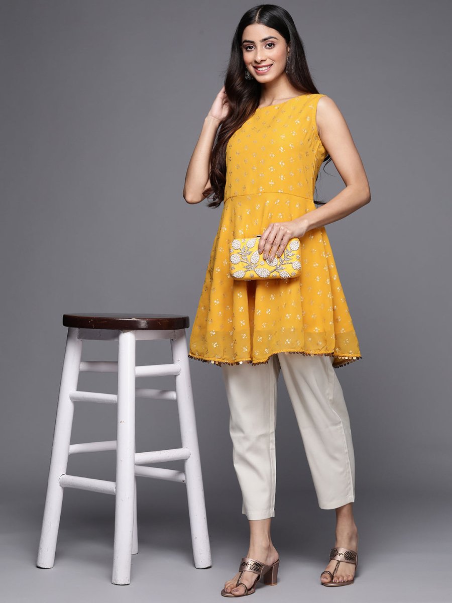 Ahalyaa Boat Neck Printed Embellished Tunic | Swadesiicart