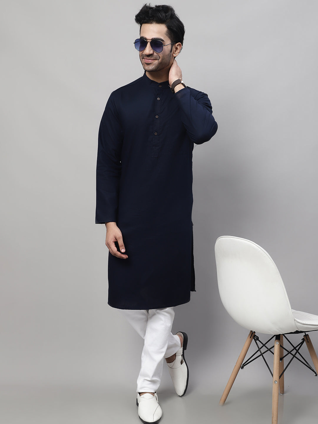 Even Apparels Blue Pure Cotton Kurta With Band Collar | Swadesiicart