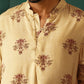 trueBrowns Men's Beige Floral Bunch Muslin Silk Printed Long Kurta | Swadesiicart