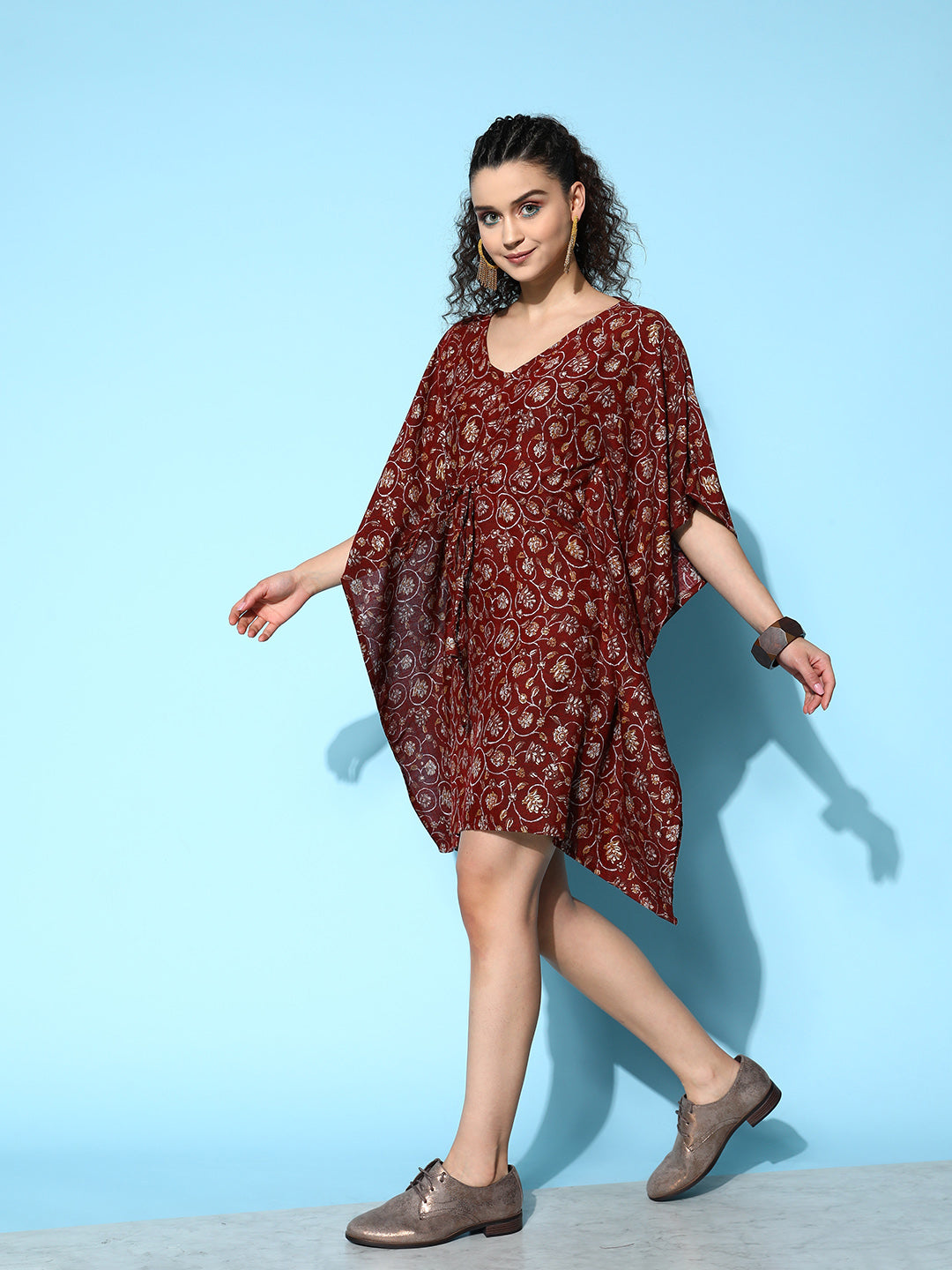 InWeave Women's Burgundy Jaal Print Kaftan Dress - Swadesiicart