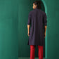trueBrowns Men's Navy Dobby Textured Kurta | Swadesiicart