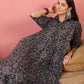 InWeave Black Maroon Ajrakh Foil Collar Flared Dress - Swadesiicart