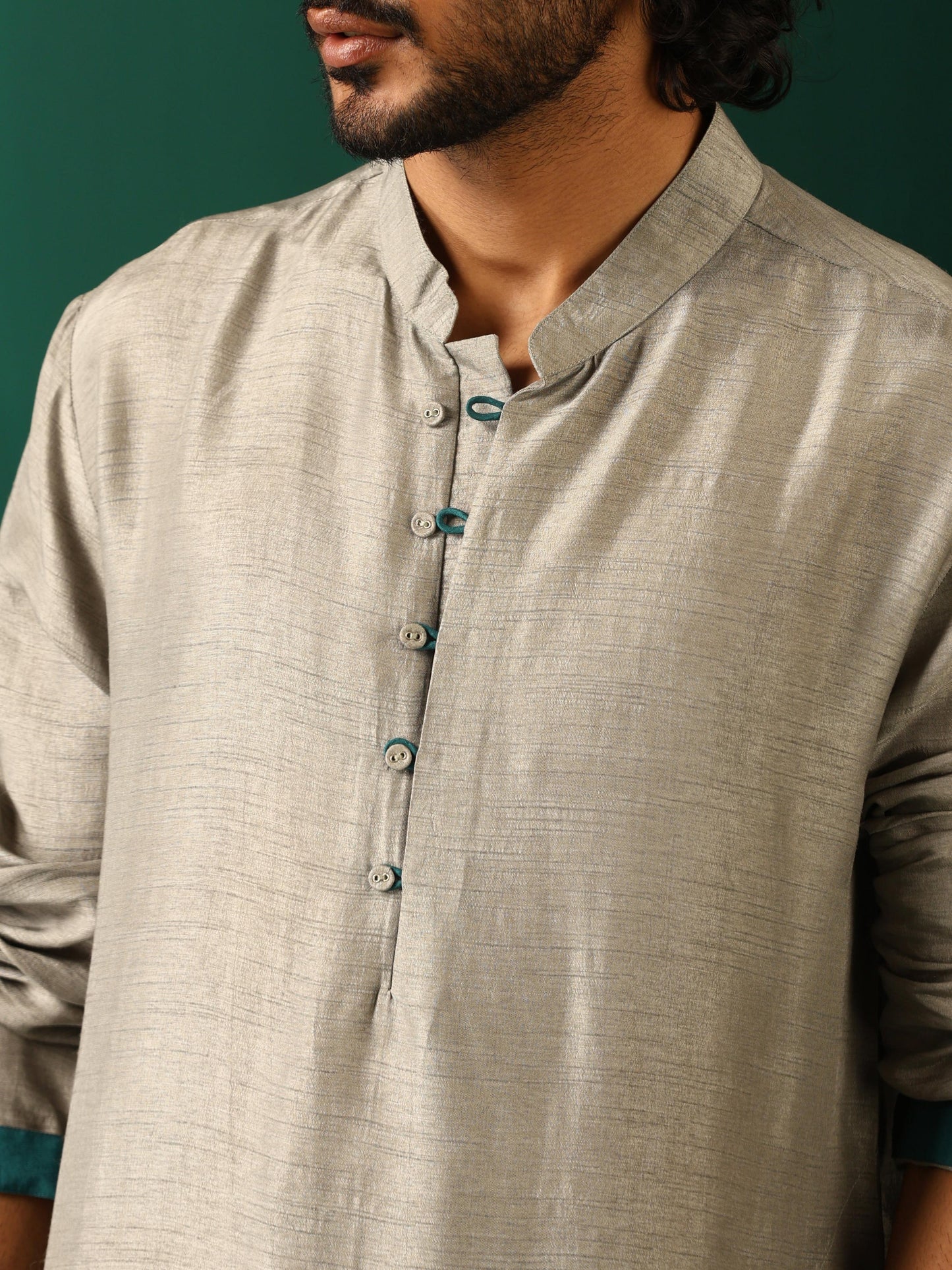 trueBrowns Men's Grey Silk Long Kurta | Swadesiicart