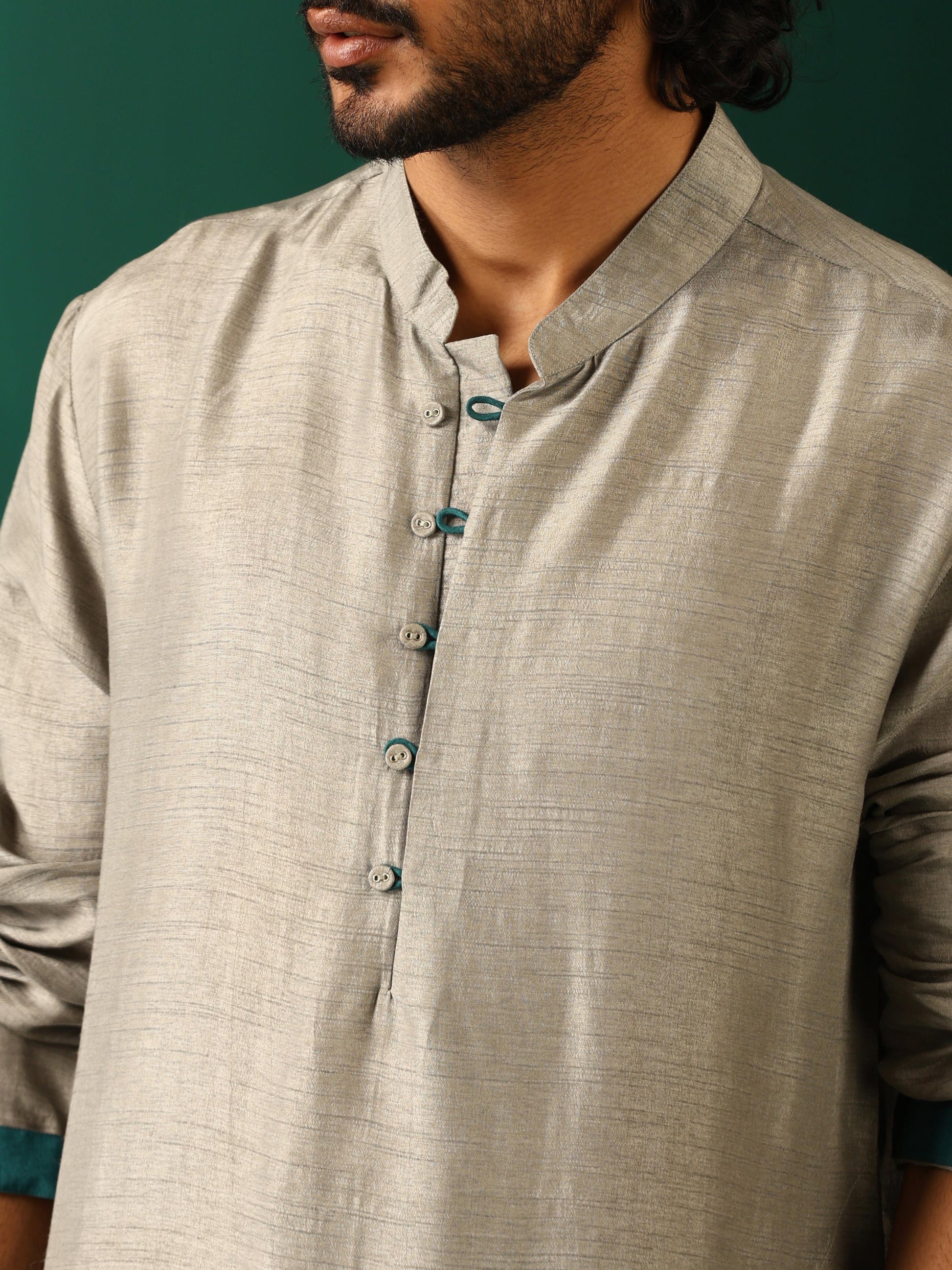 trueBrowns Men's Grey Silk Long Kurta | Swadesiicart