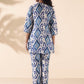 trueBrowns Blue Cotton Ikat Relaxed Co-ord Set - Swadesiicart