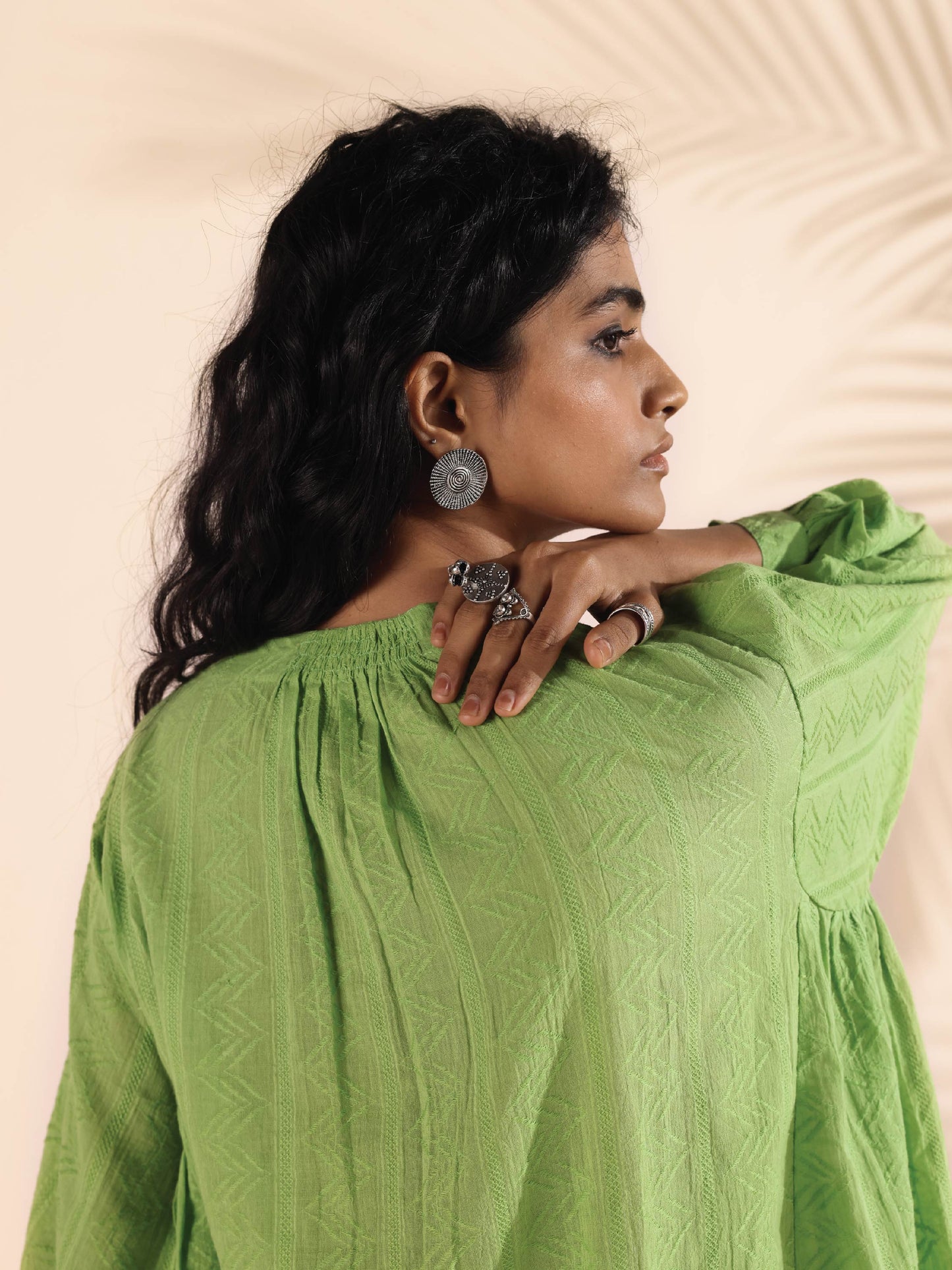 trueBrowns Green Cotton Dobby Short Co-ord Set - Swadesiicart