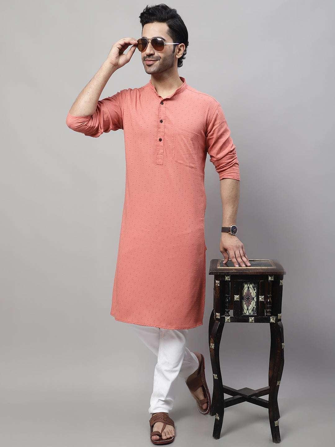 Even Apparels Maroon Pure Cotton Kurta With Band Collar | Swadesiicart