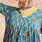 InWeave Women's Blue Orange Floral Yellow White Leh V Neck Kurta Set - Swadesiicart