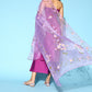InWeave Purple Off Shoulder Silk Kurta Set -Mauve Hand Painted Dupatta - Swadesiicart