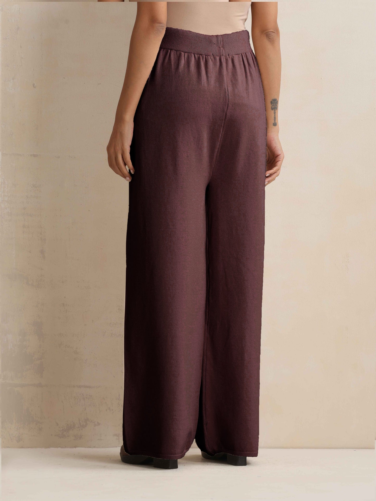 trueBrowns Brown Woollen Flared Pants | Swadesiicart