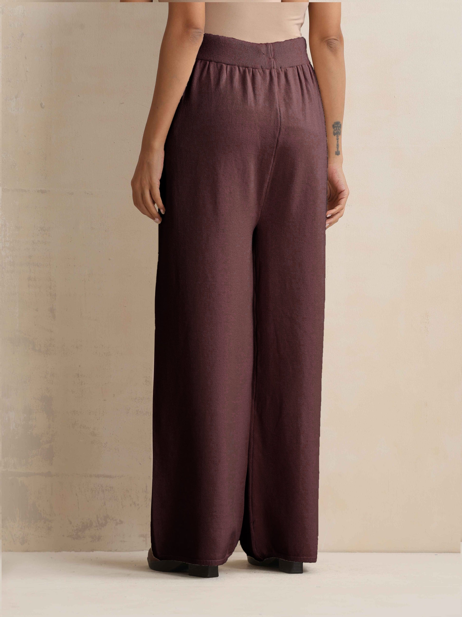 trueBrowns Brown Woollen Flared Pants | Swadesiicart