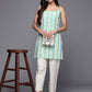 Ahalyaa Striped Floral Printed Shoulder Straps Crepe Tunic | Swadesiicart