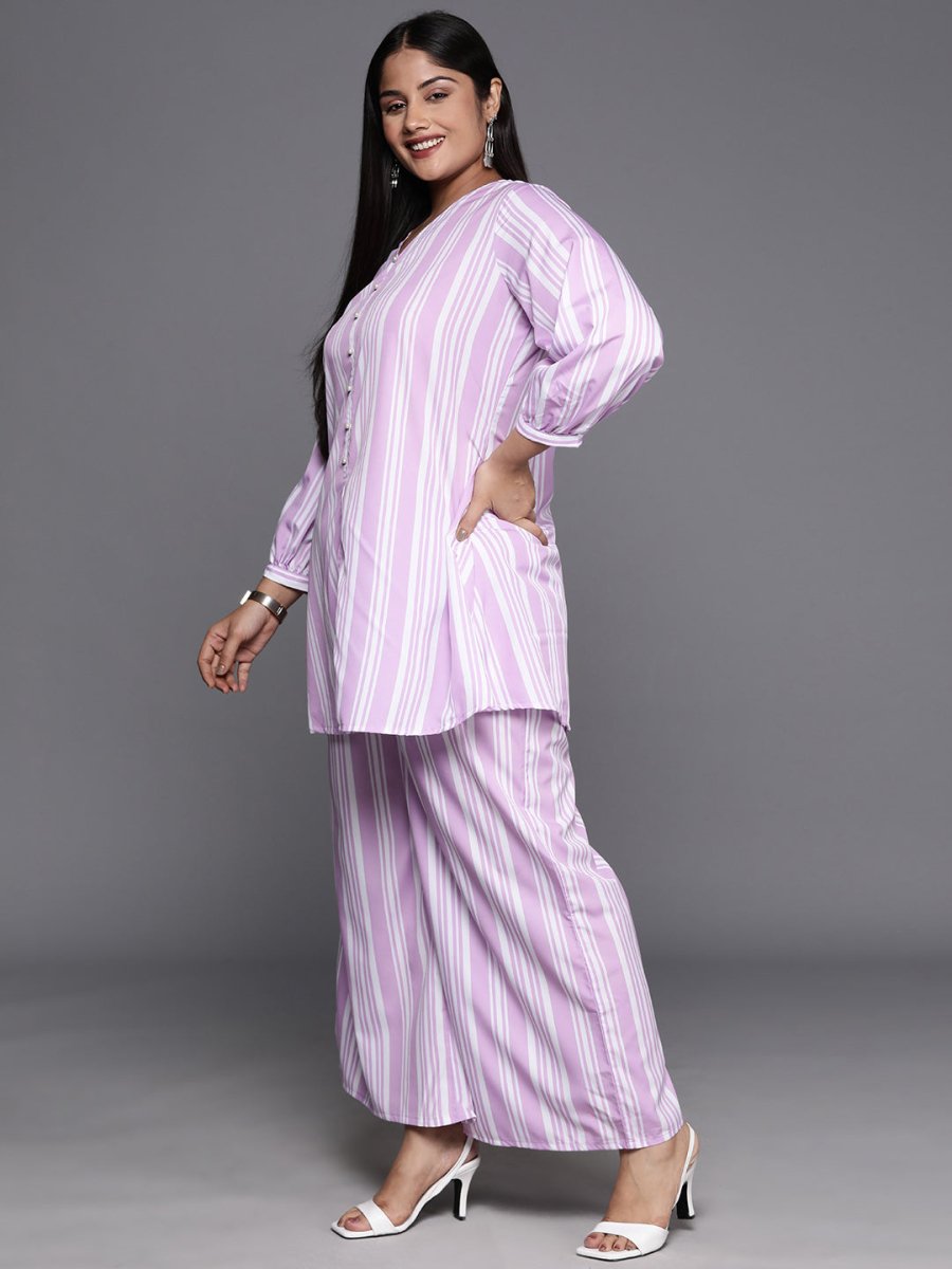 Ahalyaa Plus Size Striped Tunic with Palazzos | Swadesiicart