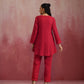 trueBrowns Red Cotton Dobby Kurta Co-ord set - Swadesiicart