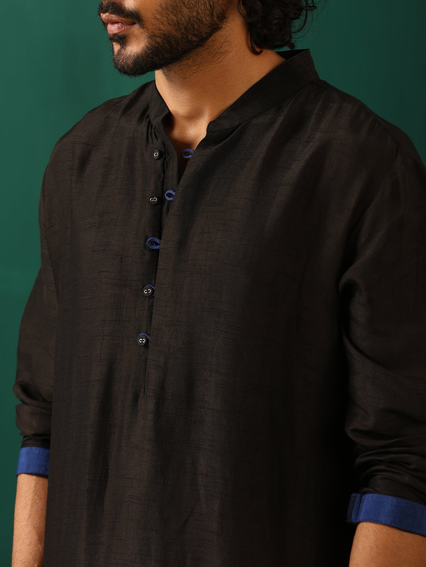 trueBrowns Men's Black Silk Long Kurta | Swadesiicart