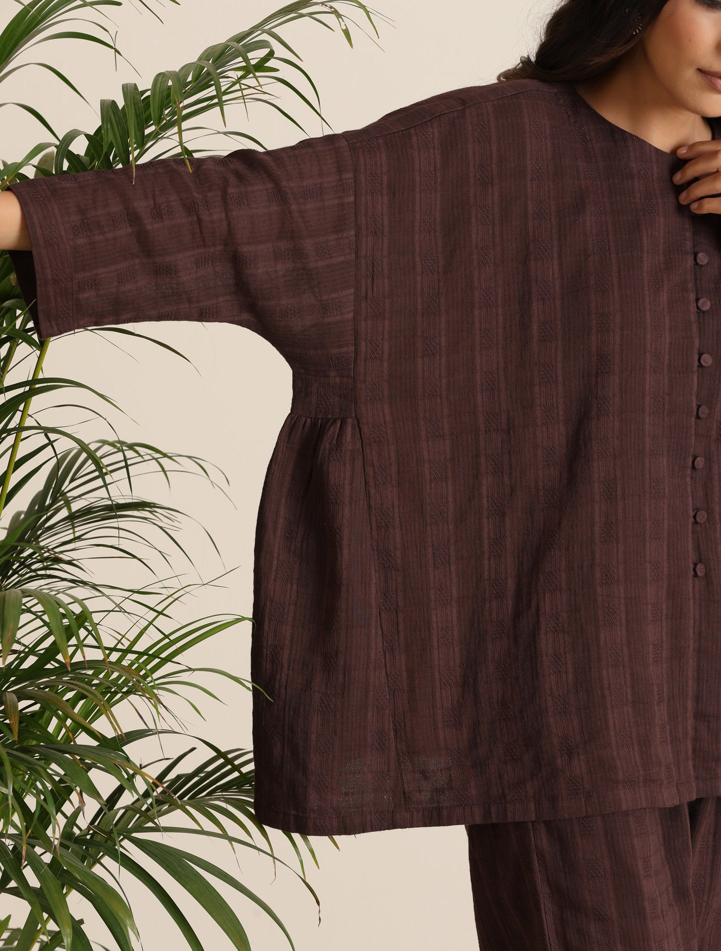trueBrowns Cola Cotton Dobby Relaxed Co-ord Set - Swadesiicart