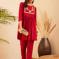 InWeave Women's Maroon Round Neck Square Gota Work Kurta Pant Set - Swadesiicart
