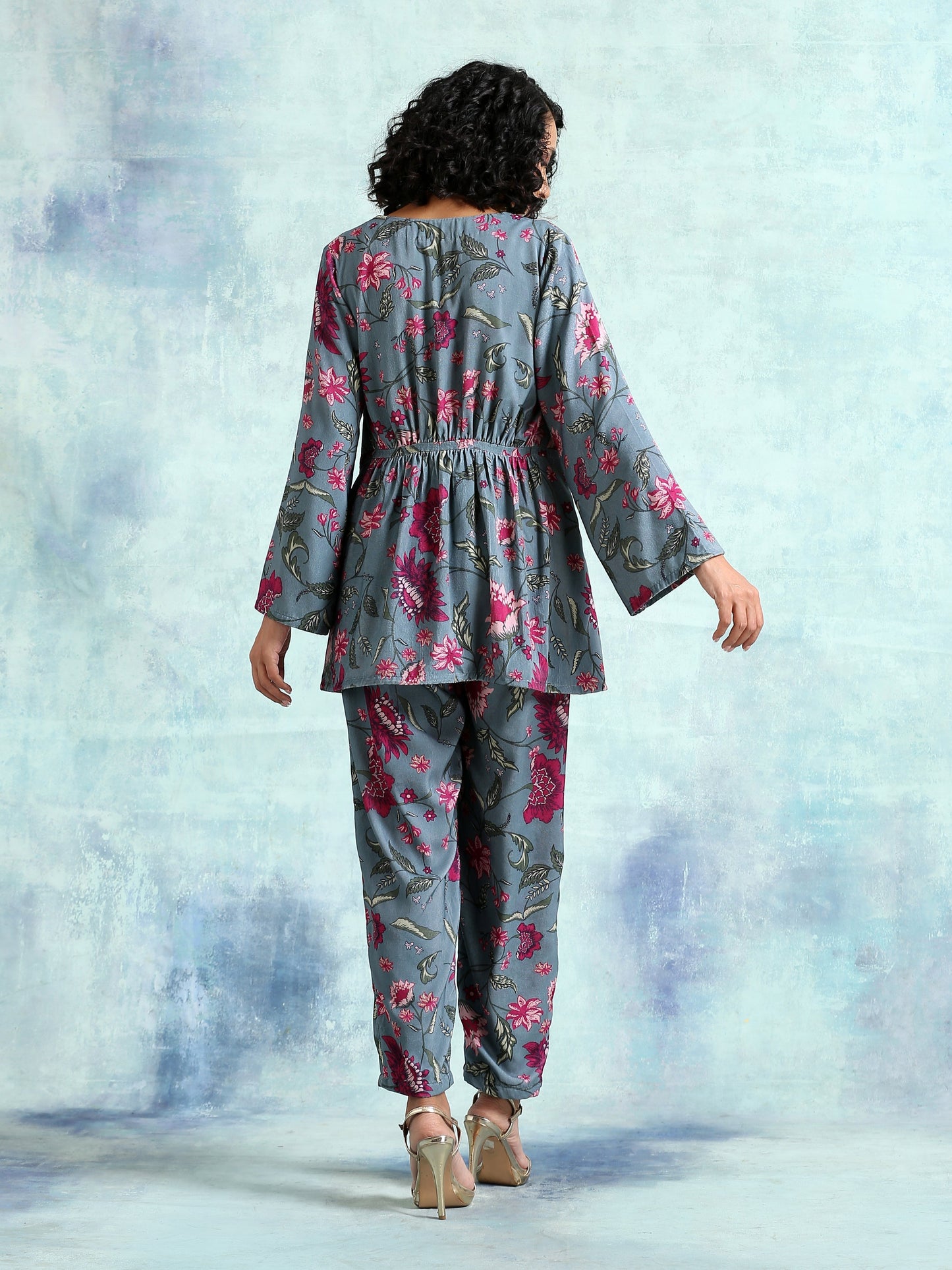 trueBrowns Grey Printed Velvet Co-Ord Set - Swadesiicart