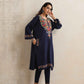 trueBrowns Blue Kashmiri Floral Embroidered Woollen Phiran Kurta | Swadesiicart