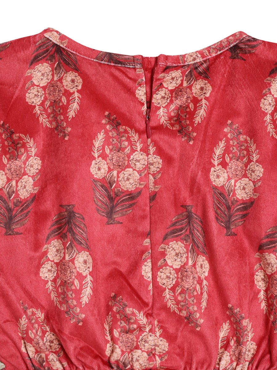 Ahalyaa Girls Floral Printed Velvet Ready to Wear Kids Lehenga Choli | Swadesiicart
