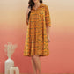 InWeave Women's Haldi Yellow Mughal Kalamkari Flared Dress - Swadesiicart