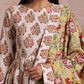 trueBrowns White With Red Yellow Buta Block Print Cotton Kurta Pant Dupatta Set | Swadesiicart