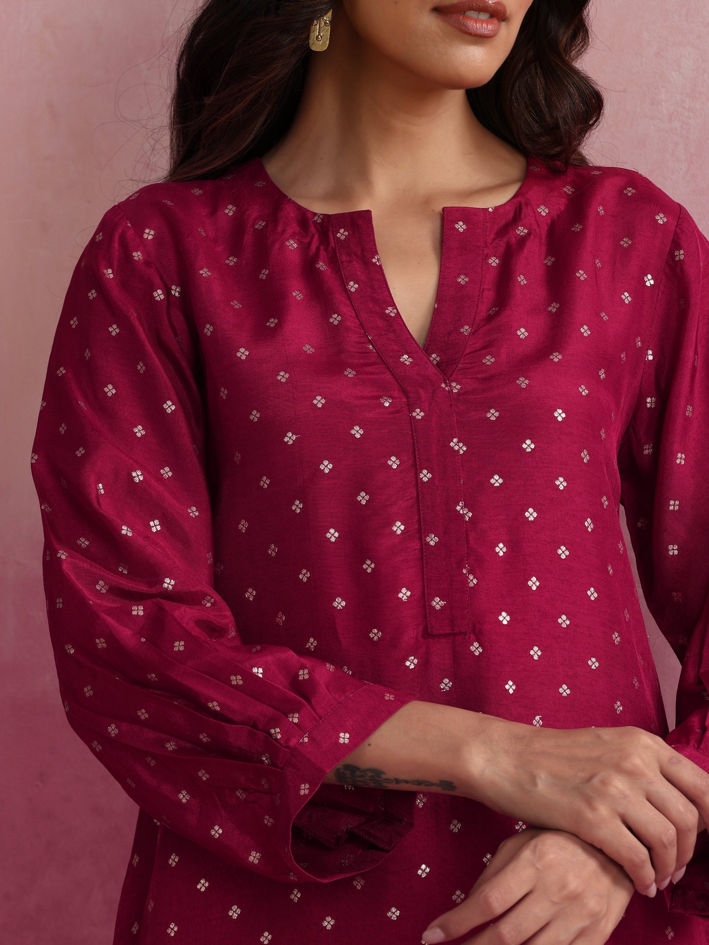 trueBrowns Pink Viscose Silk Kurta Co-ord Set - Swadesiicart