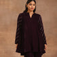 trueBrowns Wine Velvet Sleeve Embroidered Co-ord Set - Swadesiicart