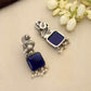 trueBrowns Silver Tone Turquise Stone Earrings - Swadesiicart