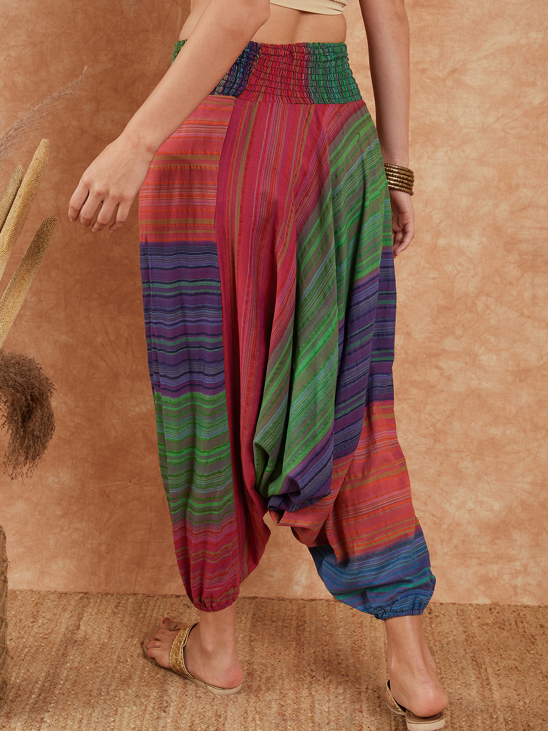 InWeave Women's Blue Multi Colour Harem Pant - Swadesiicart