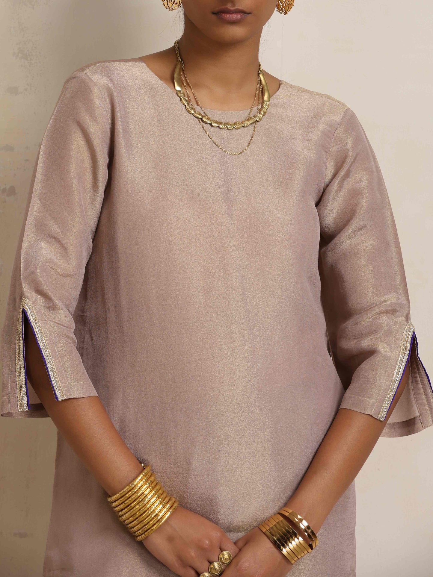 trueBrowns Lilac Tissue Kurta Co-ord Set - Swadesiicart