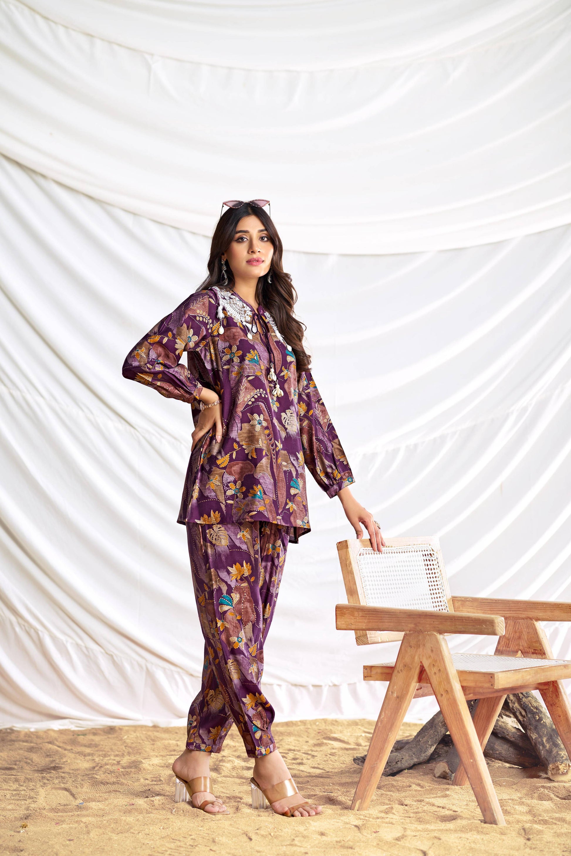BulBul Nilisha Purple Chanderi Co-Ord Set - Swadesiicart