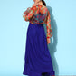 InWeave Women's Strappy Set Ink Blue With Green Floral Short Or Cape - Swadesiicart