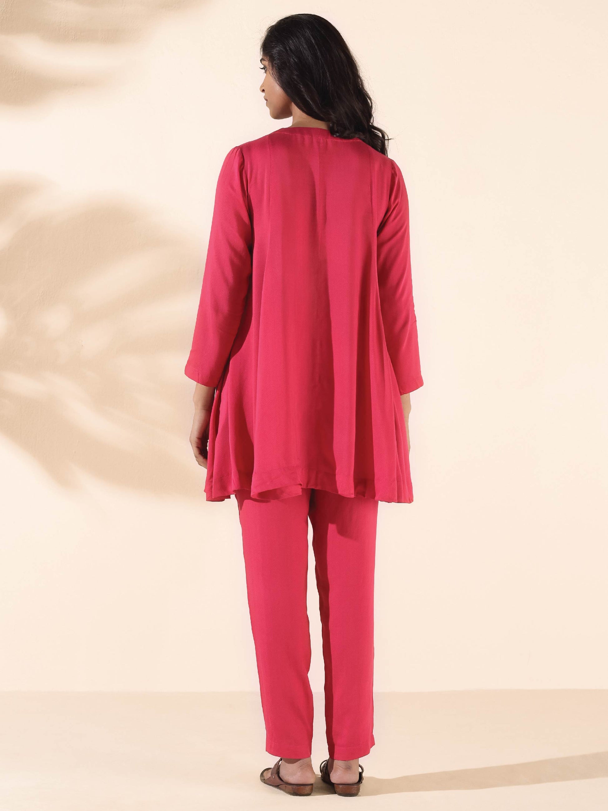trueBrowns Carrot Viscose Dobby Flared Co-ord Set - Swadesiicart