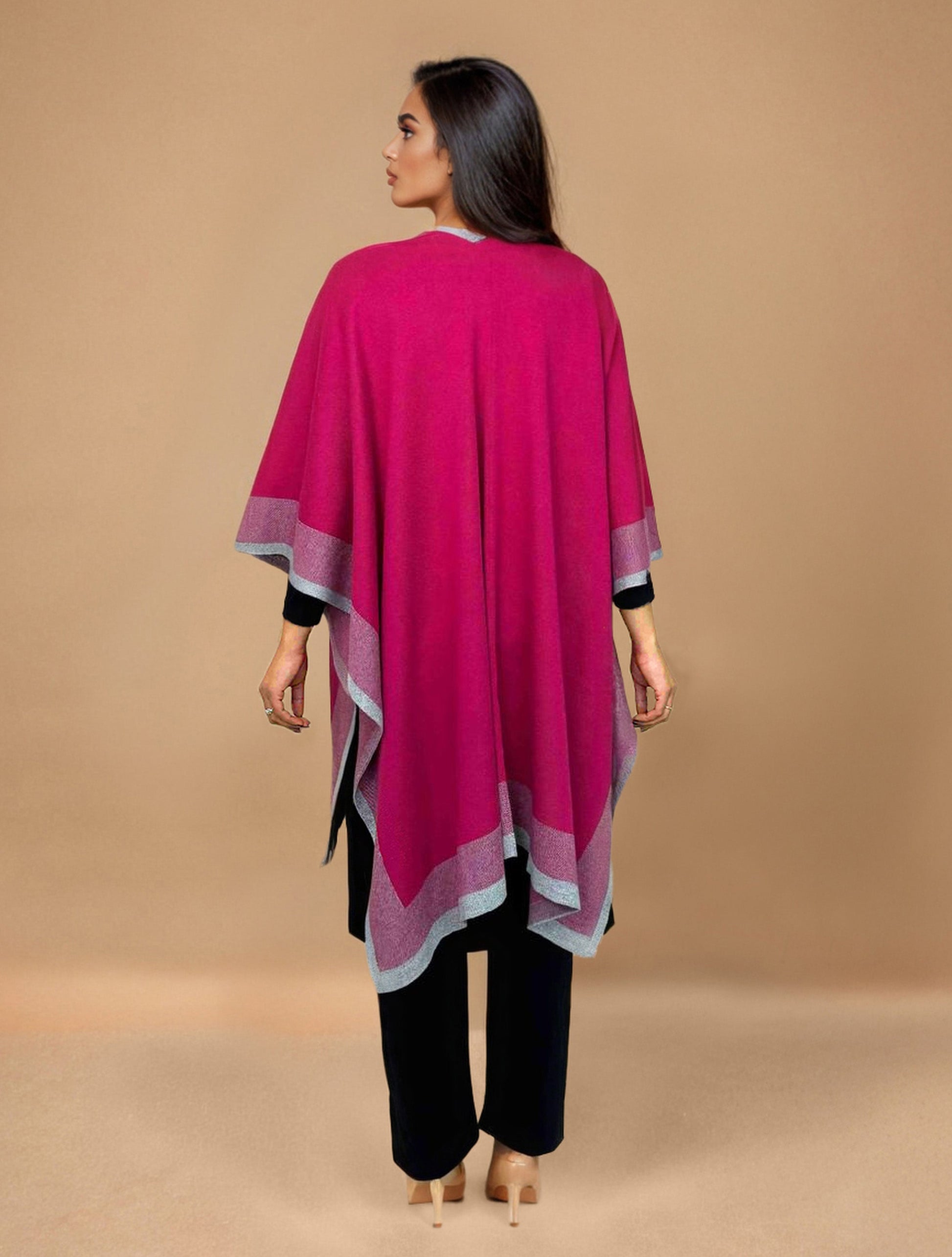 trueBrowns Pink Woollen Kaftan Cape | Swadesiicart