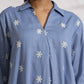 trueBrowns Blue Cotton Floral Embroidered Dress | Swadesiicart