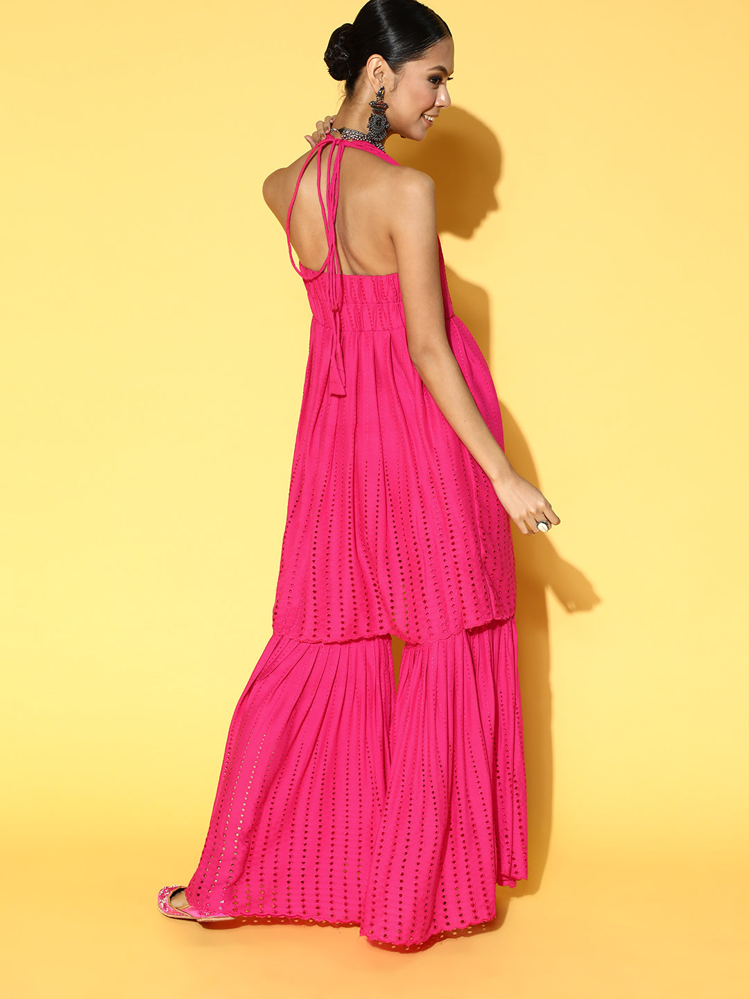InWeave Fuchsia Backless Kurta Sharara Set - Swadesiicart