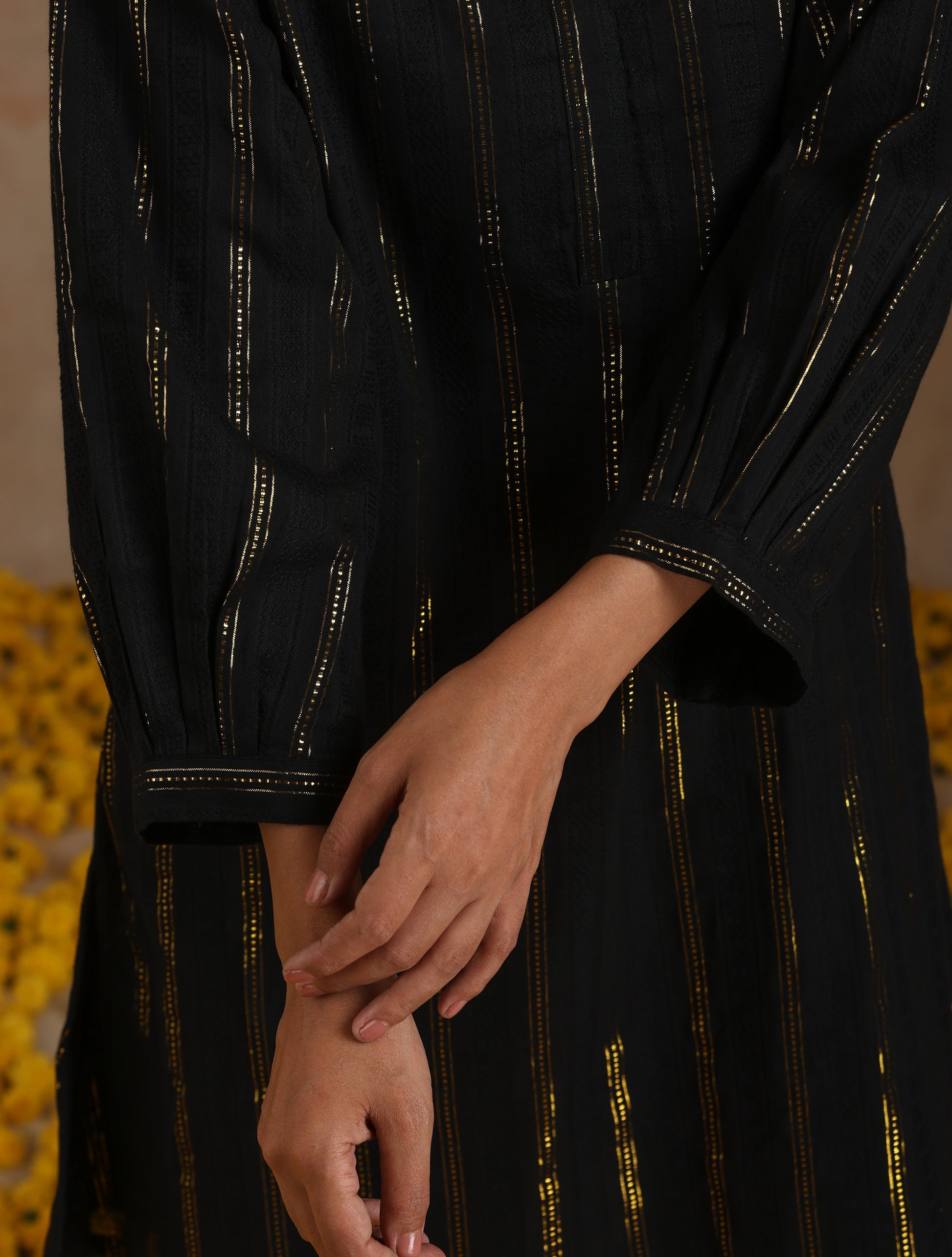 trueBrowns Black Gold Cotton Relaxed Co-Ord Set - Swadesiicart