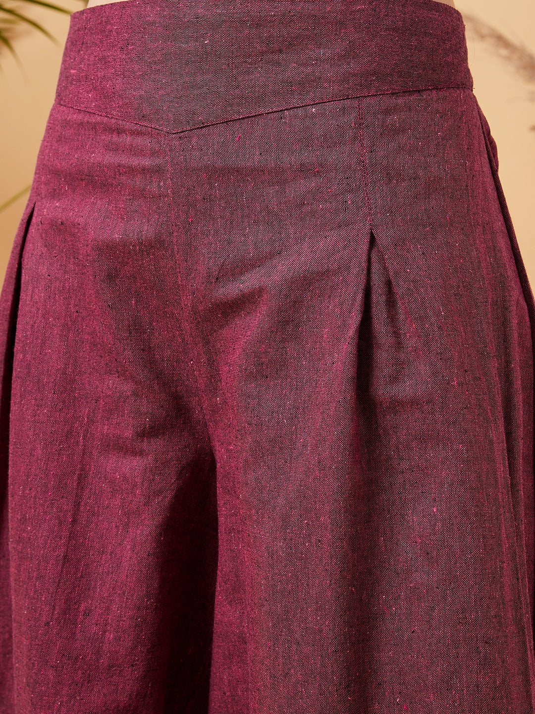 InWeave Women's Pink Wine Handloom Palazzo - Swadesiicart