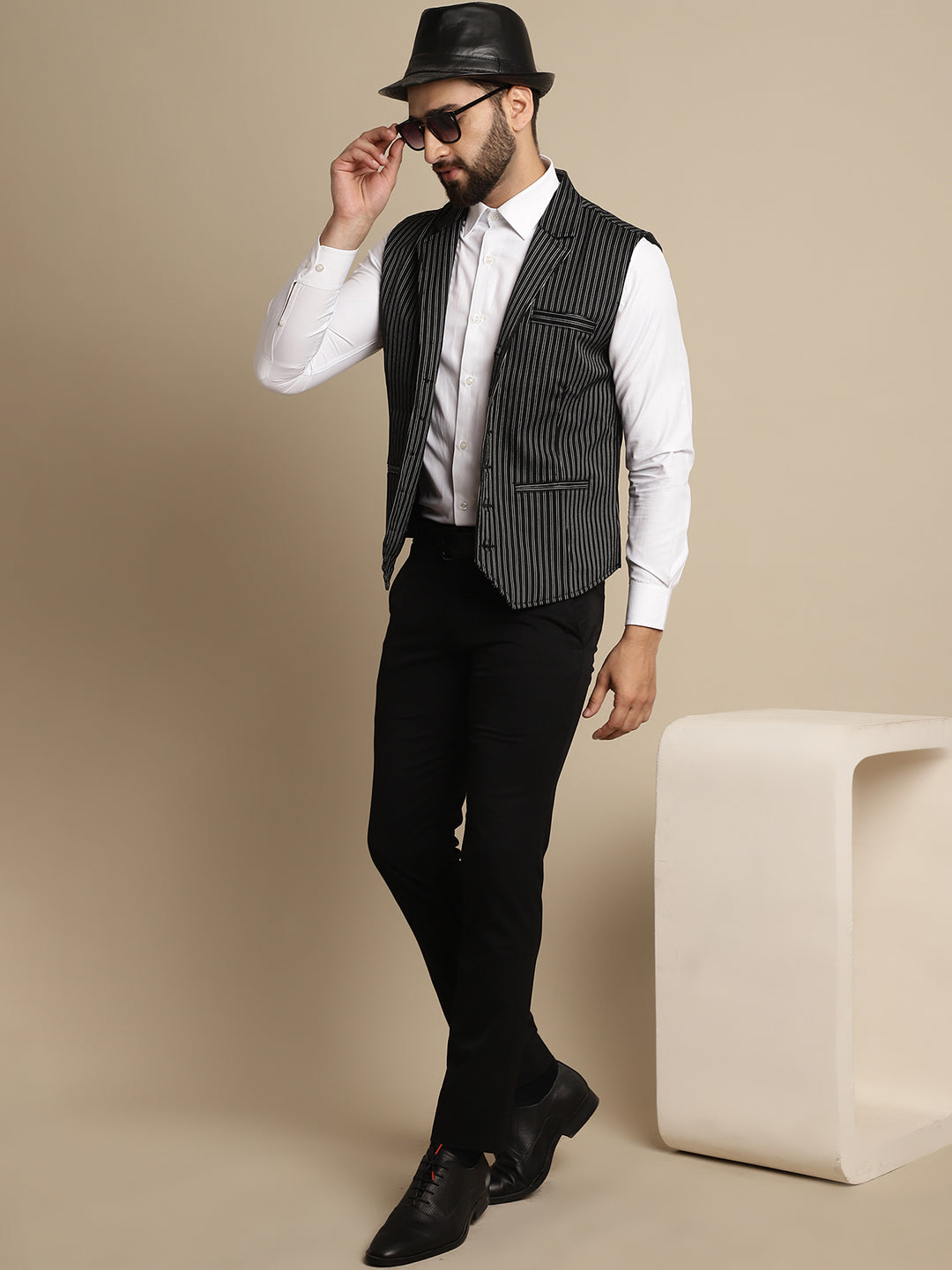 Even Apparels Men's Black Waistcoat with Notched Lapel | Swadesiicart