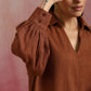 trueBrowns Brown Cotton Dobby Dress | Swadesiicart