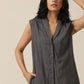 trueBrowns Slate Grey Slub Texture Sleevesless Jacket Pant Set | Swadesiicart