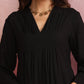 trueBrowns Black Viscose Slub Pleated Kurta Co-ord Set - Swadesiicart
