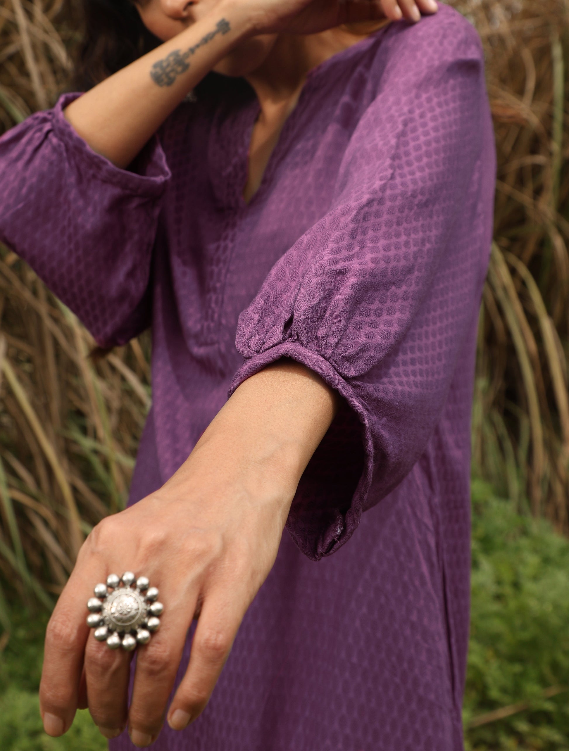trueBrowns Purple Viscose Dobby Relaxed Co-ord Set - Swadesiicart