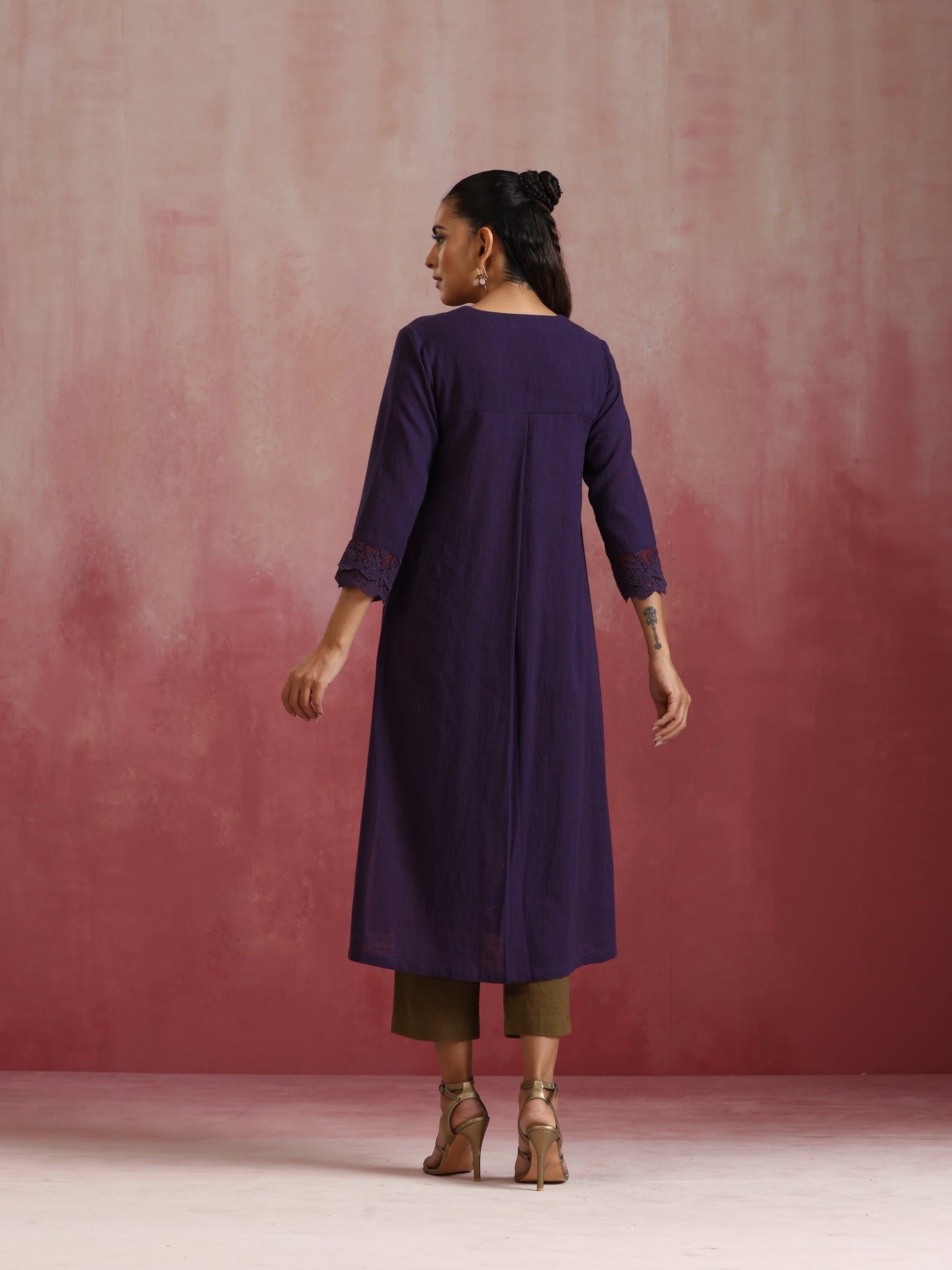 trueBrowns Purple Cotton Dobby Kurta Set | Swadesiicart