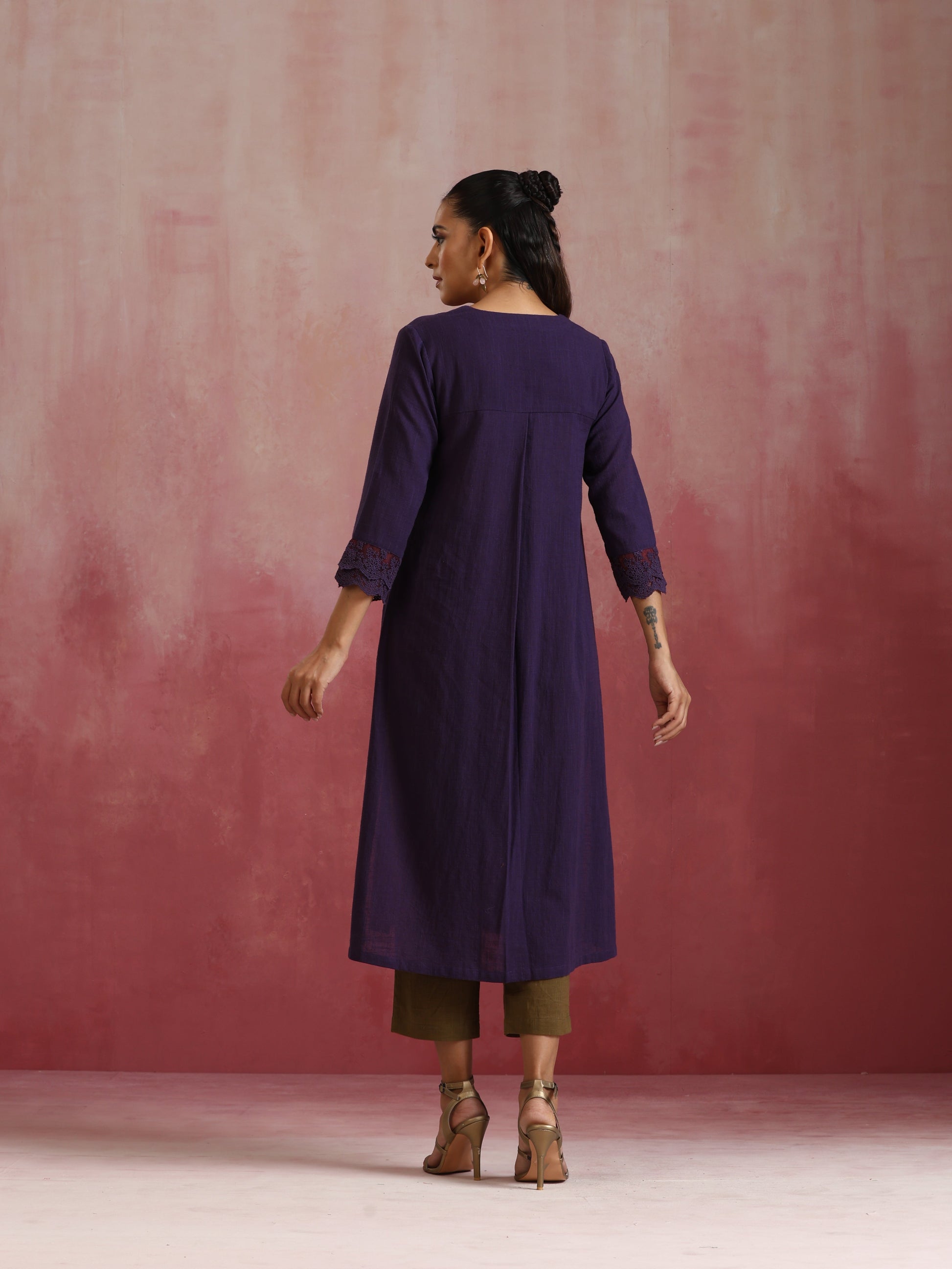 trueBrowns Purple Cotton Dobby Kurta Set | Swadesiicart